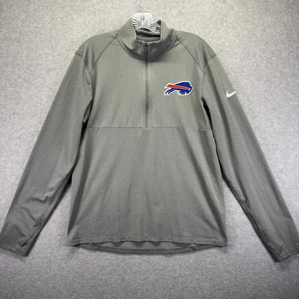 Buffalo Bills Sweater Mens Medium Gray NFL Football Nike Dri Fit Quarter Zip